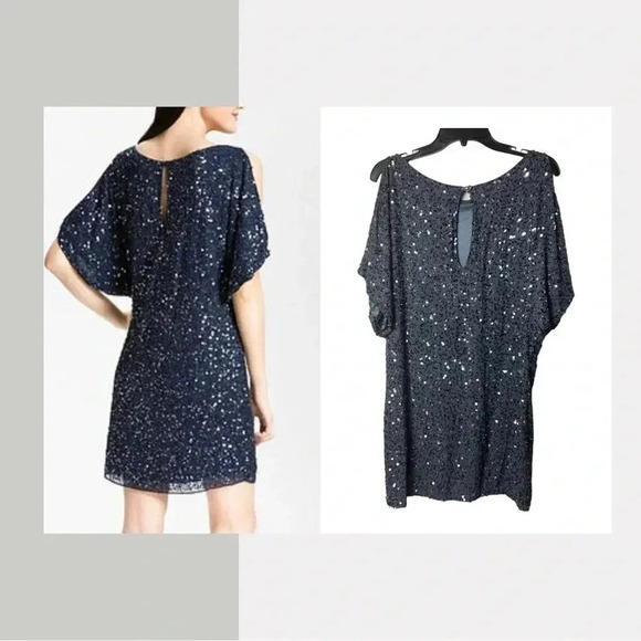 AIDAN MATTOX COLD SHOULDERS SEQUINS MINI DRESS GRAY/BLUE IN COLOR SIZE 0‎ - Picture 2 of 9